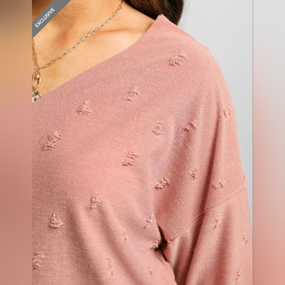 Destructed Drop Shoulder Top BKE small